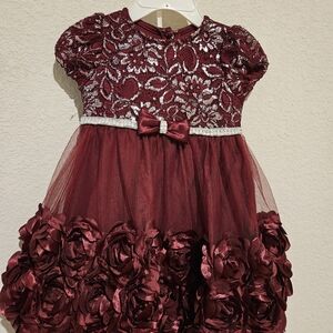 Nannette Burgundy Floral Lace Kids Dress